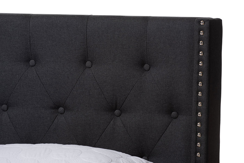 Linda Charcoal Gray Fabric Upholstered Queen Size Bed Baxton