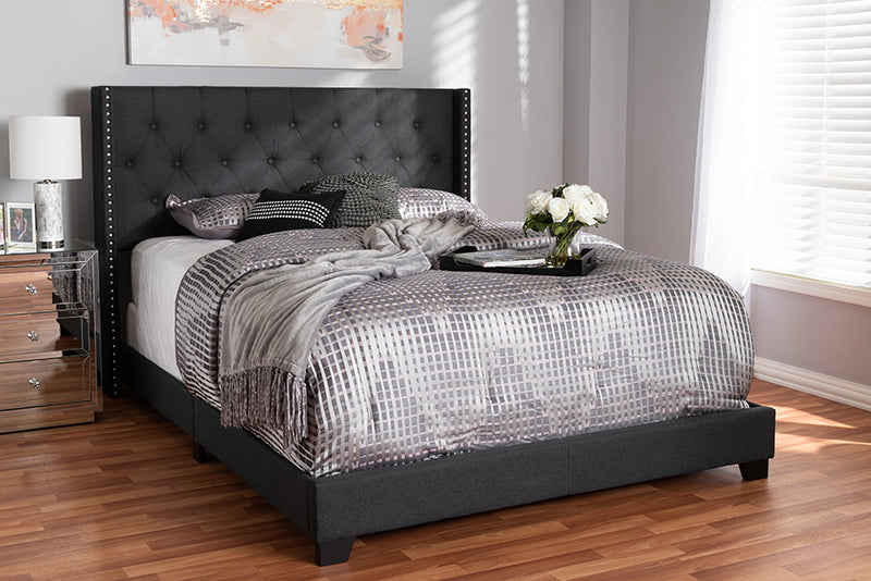 Linda Modern and Contemporary Charcoal Gray Fabric Upholstered King Size Bed