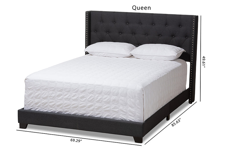 Linda Modern and Contemporary Charcoal Gray Fabric Upholstered Queen Size Bed