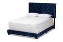 Landen Luxe and Glamour Navy Velvet Upholstered Queen Size Bed Baxton