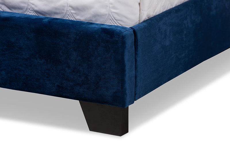 Landen Luxe and Glamour Navy Velvet Upholstered King Size Bed Baxton