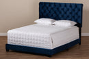 Landen Luxe and Glamour Navy Velvet Upholstered Queen Size Bed Baxton