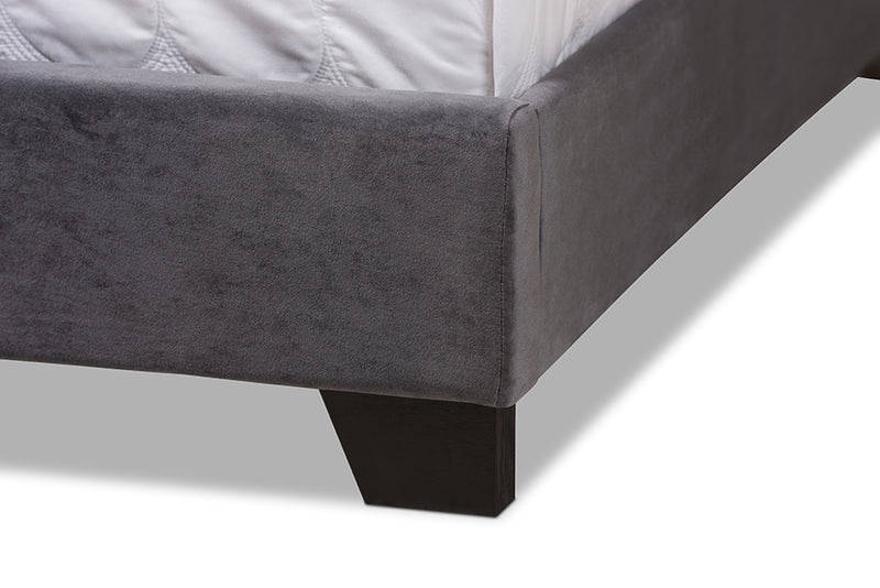 Landen Luxe and Glamour Dark Gray Velvet Upholstered Queen Size Bed