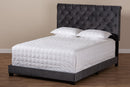 Landen Luxe and Glamour Dark Gray Velvet Upholstered Queen Size Bed Baxton