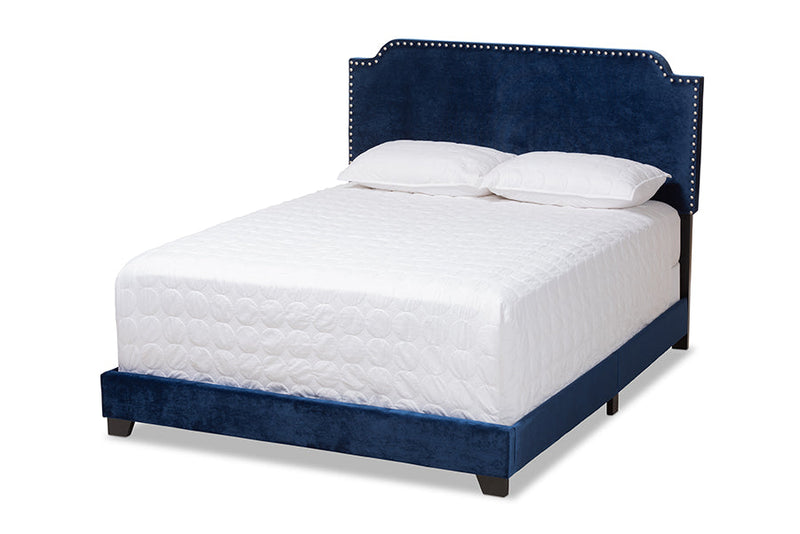Greta Luxe and Glamour Navy Velvet Upholstered King Size Bed Baxton