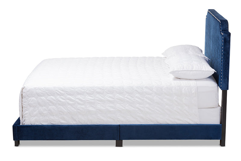 Greta Luxe and Glamour Navy Velvet Upholstered King Size Bed Baxton