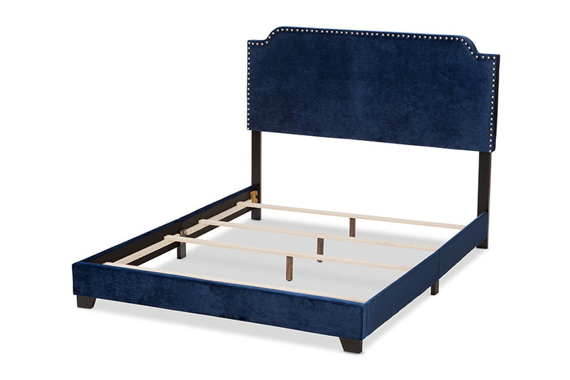 Greta Luxe and Glamour Navy Velvet Upholstered King Size Bed Baxton