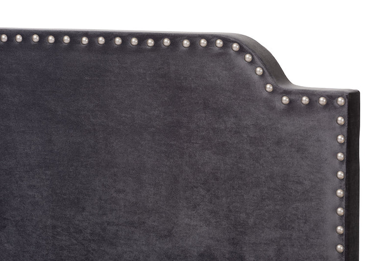 Greta Luxe and Glamour Dark Gray Velvet Upholstered Full Size Bed Baxton