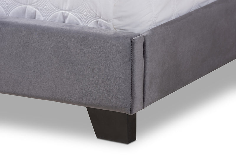 Greta Luxe and Glamour Dark Gray Velvet Upholstered Queen Size Bed