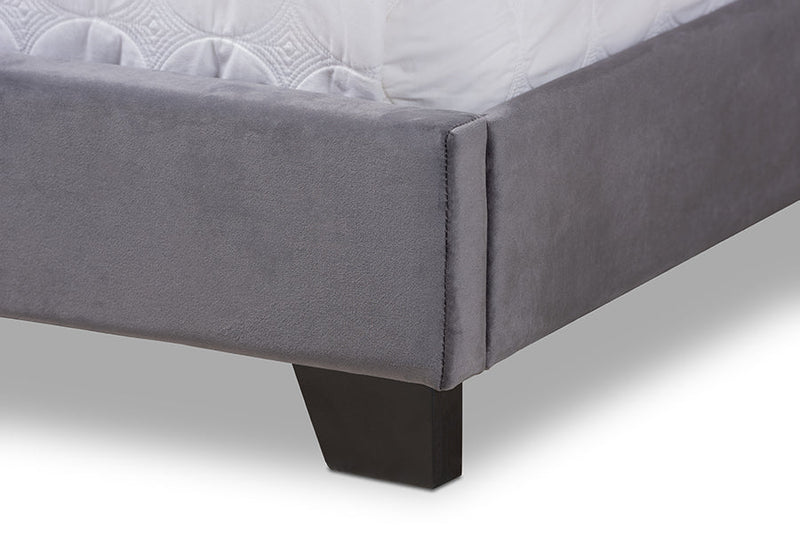 Greta Luxe and Glamour Dark Gray Velvet Upholstered Full Size Bed Baxton