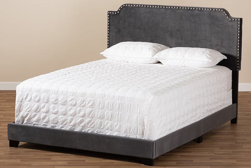 Greta Luxe and Glamour Dark Gray Velvet Upholstered King Size Bed Baxton