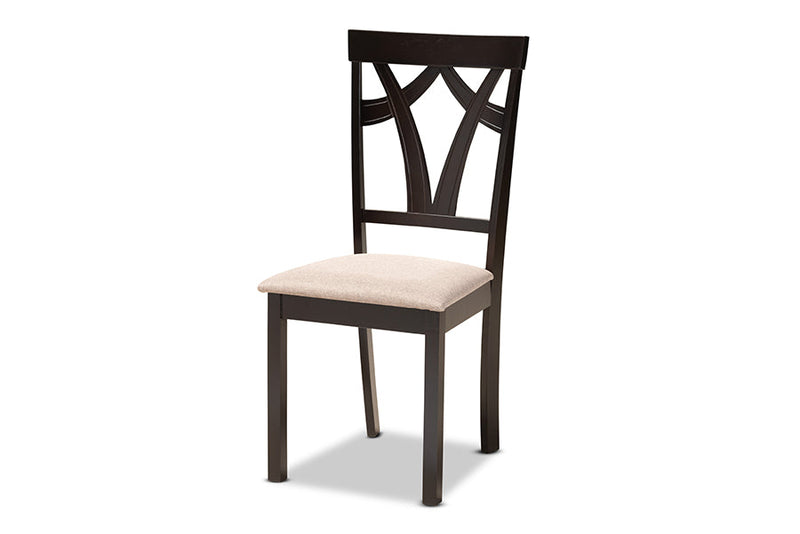 Leonice Sand Fabric Upholstered and Dark Brown 5-Piece Dining Set Baxton