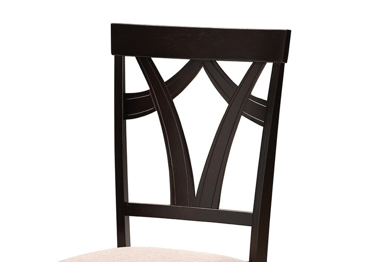 Leonice Sand Fabric Upholstered and Dark Brown 5-Piece Dining Set Baxton