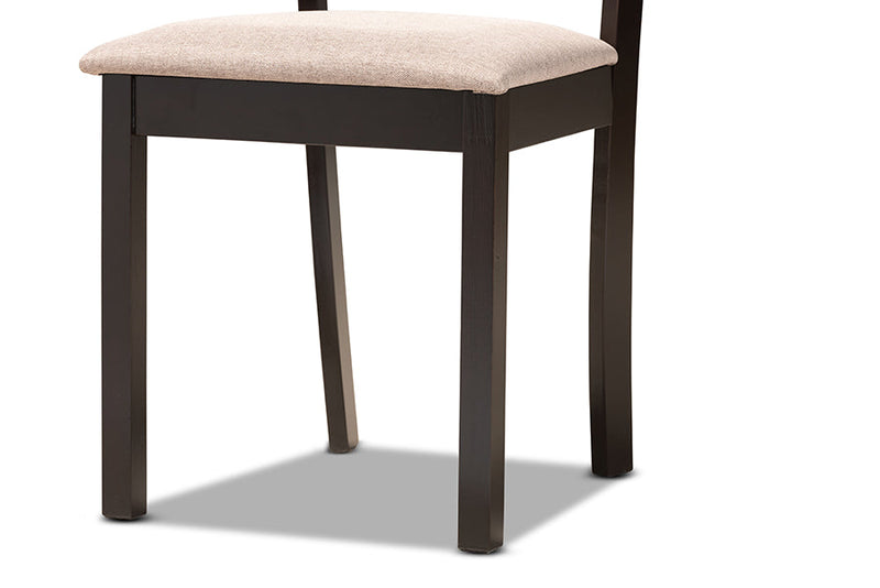 Leonice Sand Fabric Upholstered and Dark Brown 5-Piece Dining Set Baxton