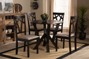 Leonice Sand Fabric Upholstered and Dark Brown 5-Piece Dining Set Baxton