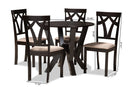 Leonice Sand Fabric Upholstered and Dark Brown 5-Piece Dining Set Baxton