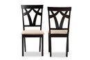 Helina Sand Fabric Upholstered and Espresso Brown Finished Dining Chair Set of 2 Baxton