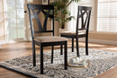 Helina Sand Fabric Upholstered and Espresso Brown Finished Dining Chair Set of 2 Baxton
