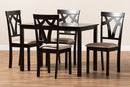 Helina Espresso Brown Finished and Sand Fabric Upholstered 5-Piece Dining Set Baxton
