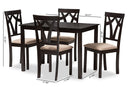 Helina Espresso Brown Finished and Sand Fabric Upholstered 5-Piece Dining Set Baxton