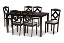Emiko Gray Fabric Upholstered and Dark Brown 7-Piece Dining Set Baxton