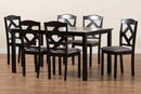 Emiko Gray Fabric Upholstered and Dark Brown 7-Piece Dining Set Baxton