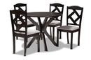 Tabanan Gray Fabric Upholstered and Dark Brown 5-Piece Dining Set Baxton