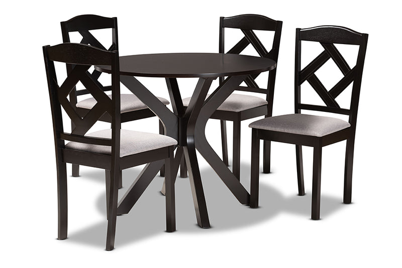 Tabanan Modern Transitional Gray Fabric Upholstered and Dark Brown Finished Wood 5-Piece Dining Set