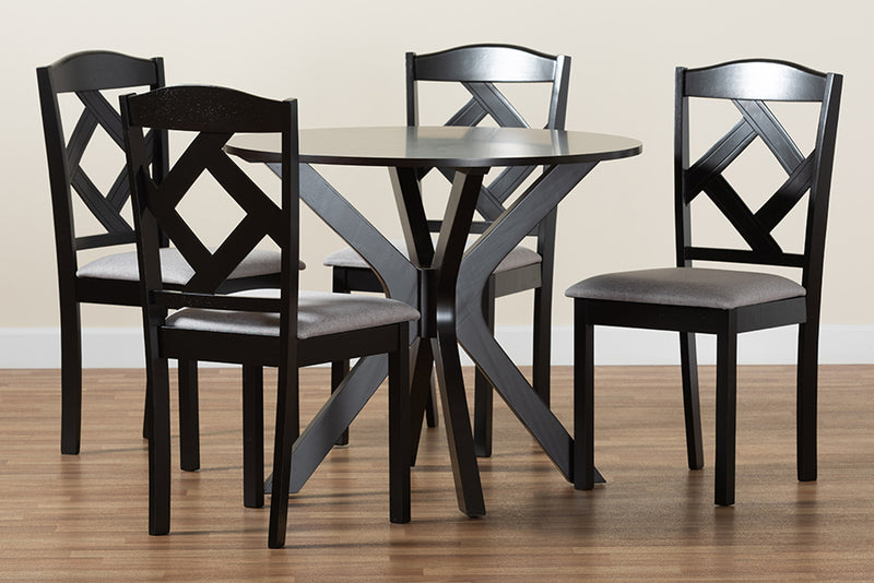 Tabanan Modern Transitional Gray Fabric Upholstered and Dark Brown Finished Wood 5-Piece Dining Set