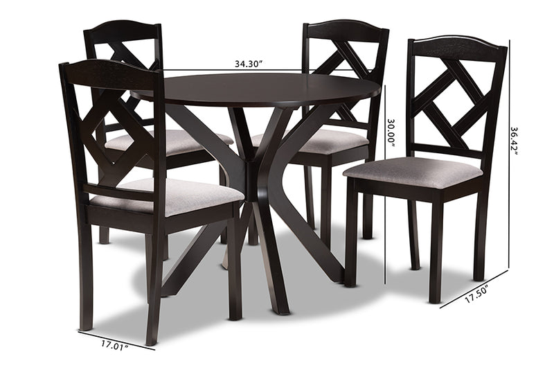 Tabanan Modern Transitional Gray Fabric Upholstered and Dark Brown Finished Wood 5-Piece Dining Set