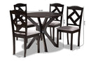 Tabanan Gray Fabric Upholstered and Dark Brown 5-Piece Dining Set Baxton