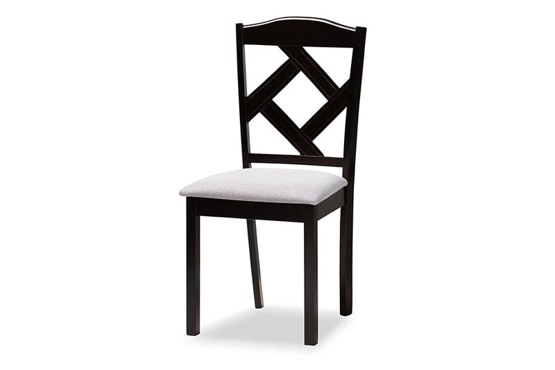 Tabanan Gray Fabric Upholstered and Dark Brown 7-Piece Dining Set Baxton