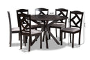 Tabanan Gray Fabric Upholstered and Dark Brown 7-Piece Dining Set Baxton