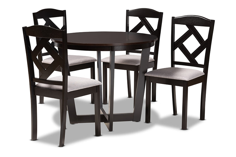 Rylie Modern Transitional Gray Fabric Upholstered and Dark Brown Finished Wood 5-Piece Dining Set