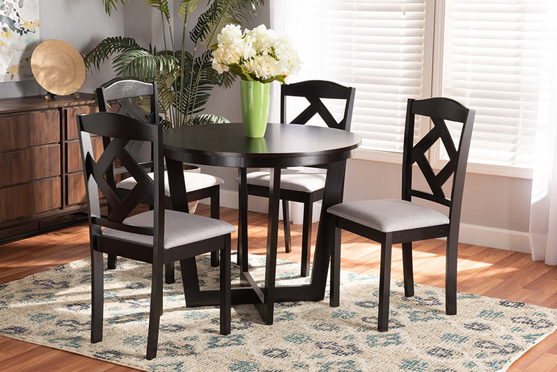 Rylie Modern Transitional Gray Fabric Upholstered and Dark Brown Finished Wood 5-Piece Dining Set