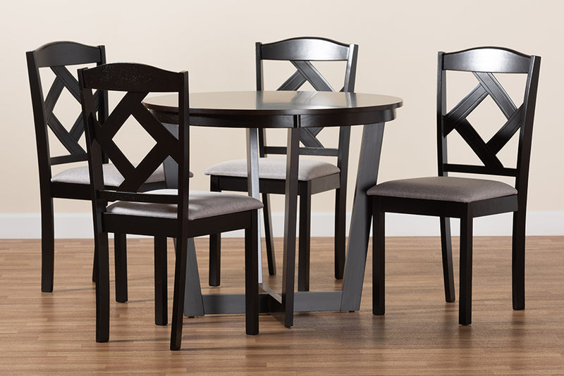 Rylie Modern Transitional Gray Fabric Upholstered and Dark Brown Finished Wood 5-Piece Dining Set