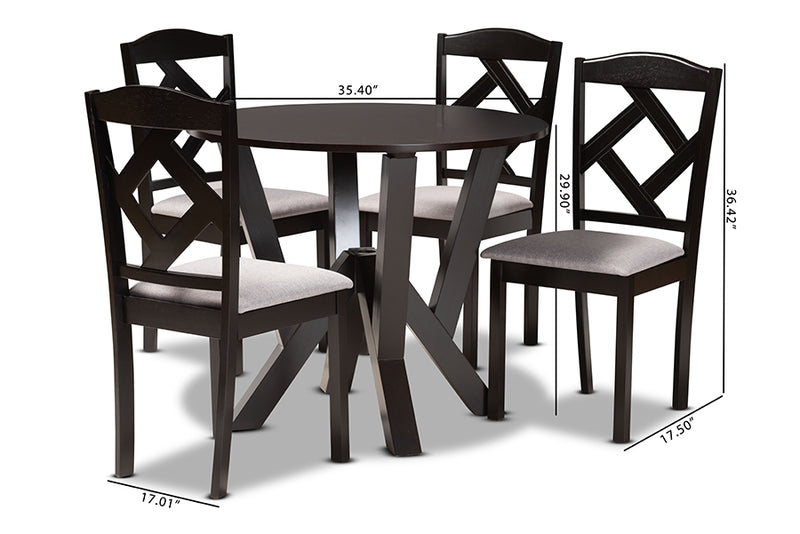 Ibiza Modern Transitional Gray Fabric Upholstered and Dark Brown Finished Wood 5-Piece Dining Set