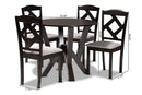 Ibiza Gray Fabric Upholstered and Dark Brown 5-Piece Dining Set Baxton
