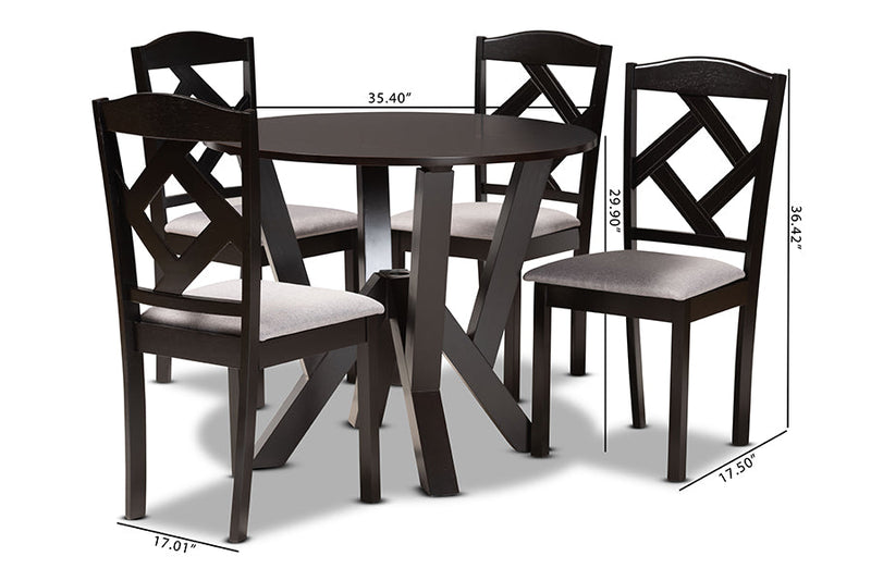 Ibiza Gray Fabric Upholstered and Dark Brown 5-Piece Dining Set Baxton