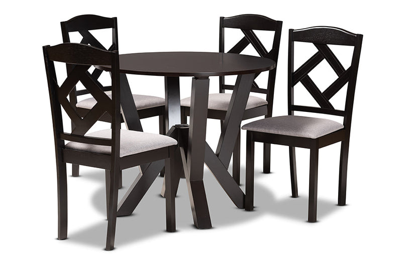 Ibiza Gray Fabric Upholstered and Dark Brown 5-Piece Dining Set Baxton