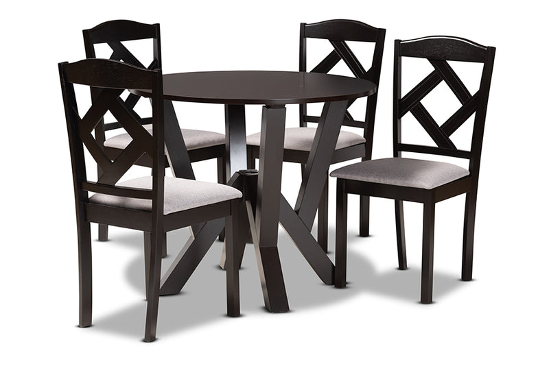 Ibiza Modern Transitional Gray Fabric Upholstered and Dark Brown Finished Wood 5-Piece Dining Set