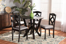 Ibiza Gray Fabric Upholstered and Dark Brown 5-Piece Dining Set Baxton
