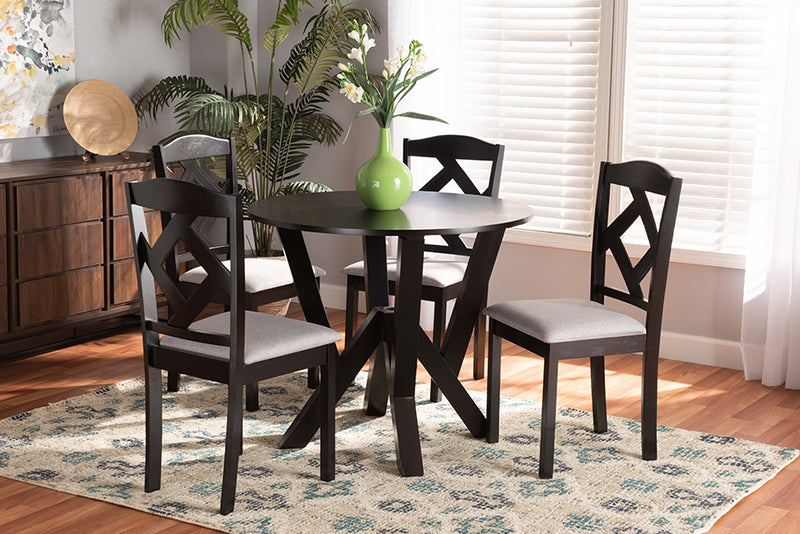 Ibiza Modern Transitional Gray Fabric Upholstered and Dark Brown Finished Wood 5-Piece Dining Set