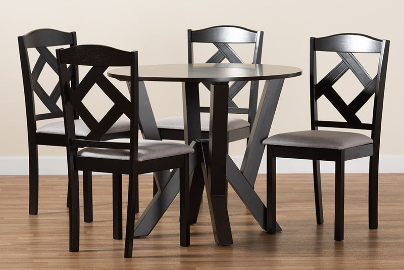 Ibiza Modern Transitional Gray Fabric Upholstered and Dark Brown Finished Wood 5-Piece Dining Set