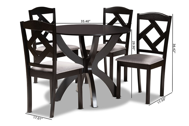 Georgette Modern Transitional Gray Fabric Upholstered and Dark Brown Finished Wood 5-Piece Dining Set