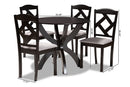 Georgette Gray Fabric Upholstered and Dark Brown 5-Piece Dining Set Baxton