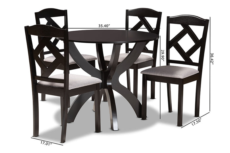 Georgette Gray Fabric Upholstered and Dark Brown 5-Piece Dining Set Baxton
