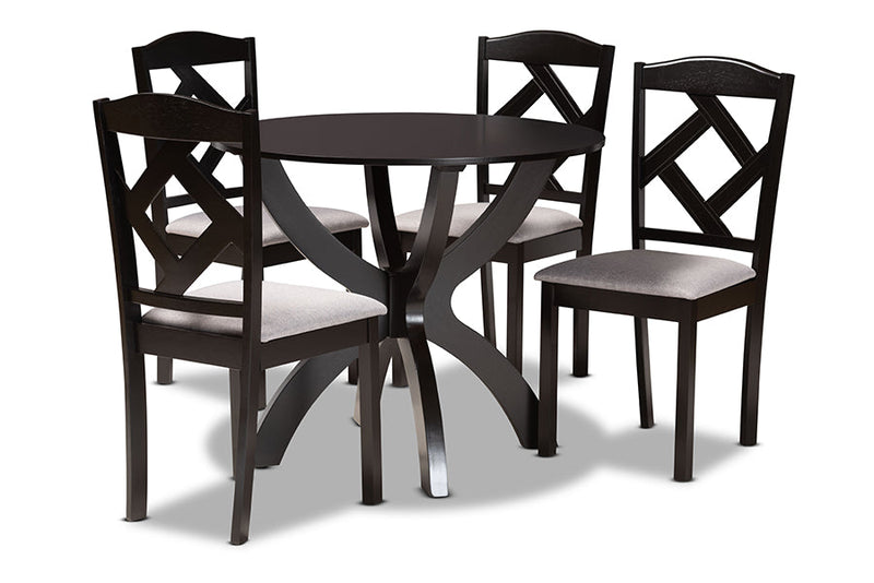 Georgette Gray Fabric Upholstered and Dark Brown 5-Piece Dining Set Baxton