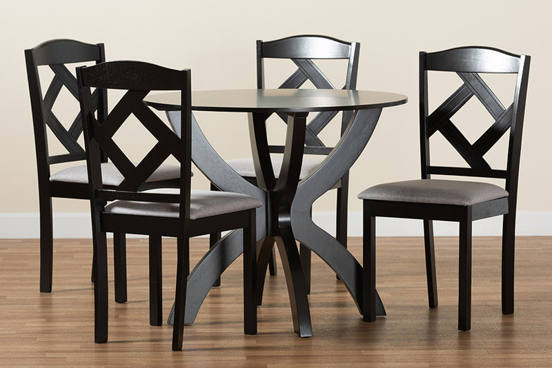 Georgette Modern Transitional Gray Fabric Upholstered and Dark Brown Finished Wood 5-Piece Dining Set