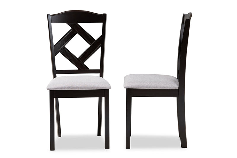 Emiko Gray Fabric Upholstered and Espresso Brown Finished Dining Chair Set of 2 Baxton